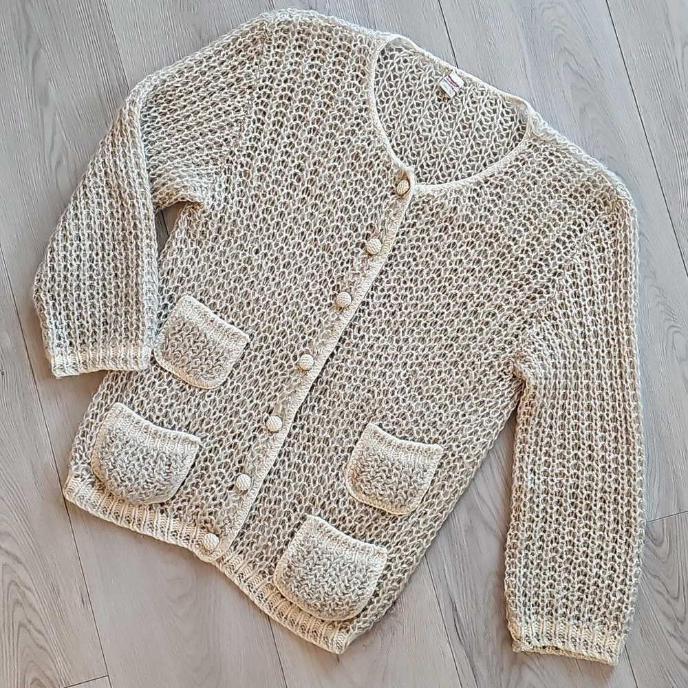 Vintage Mohair Open Weave Chunky Knit Cottagecore Cardigan, Small *Stain - Read‎
